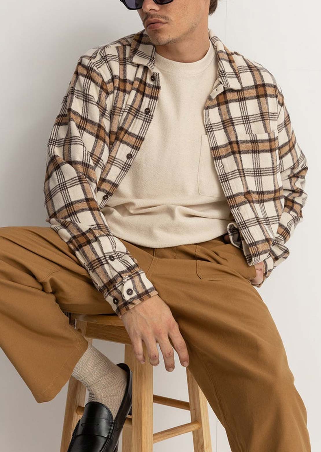 Rhythm Men's Albert Check Button Up Shirt Natural