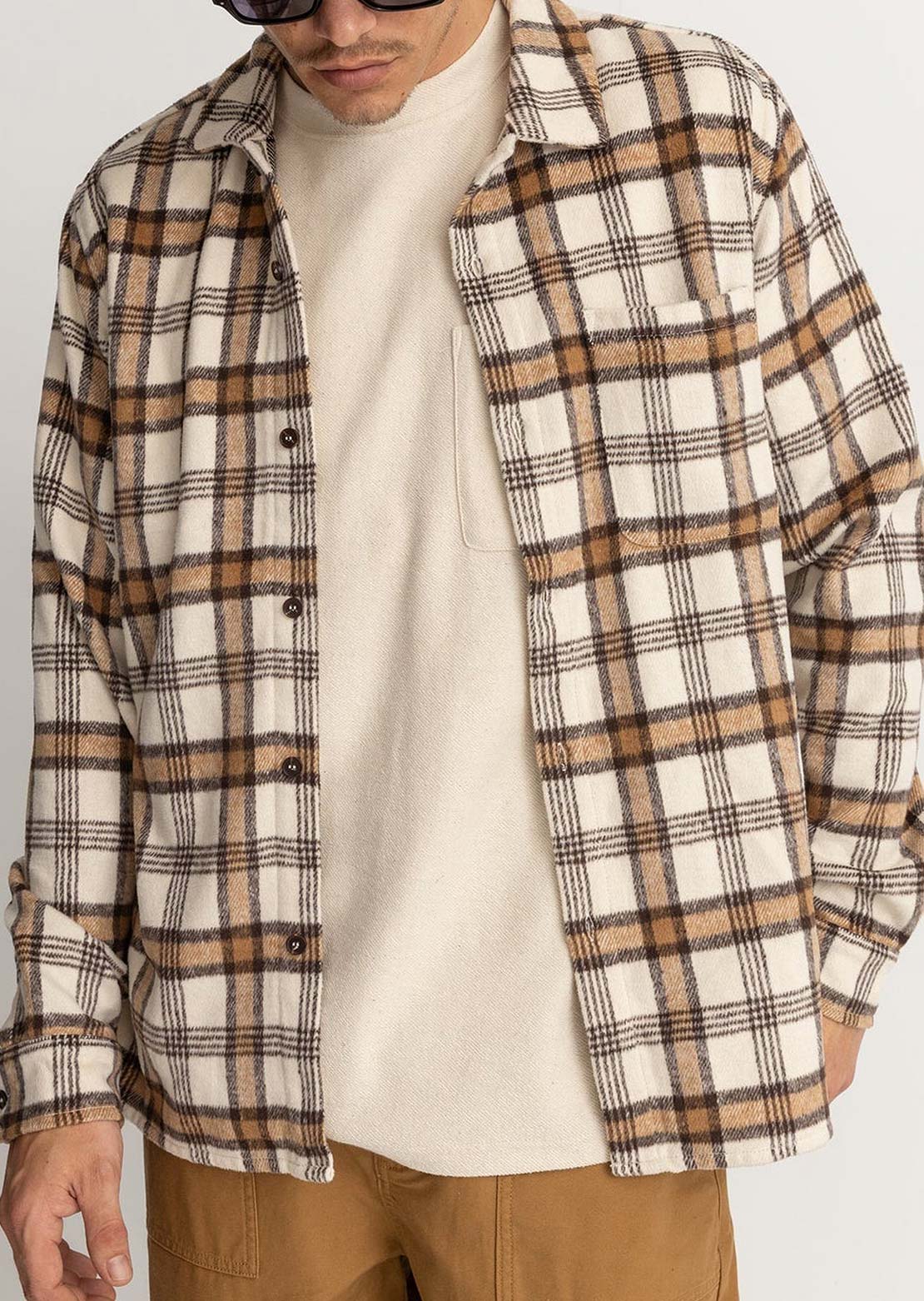 Rhythm Men's Albert Check Button Up Shirt Natural
