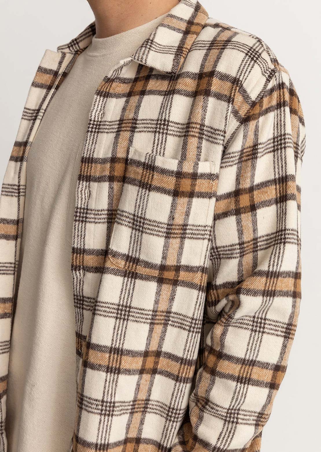 Rhythm Men's Albert Check Button Up Shirt Natural