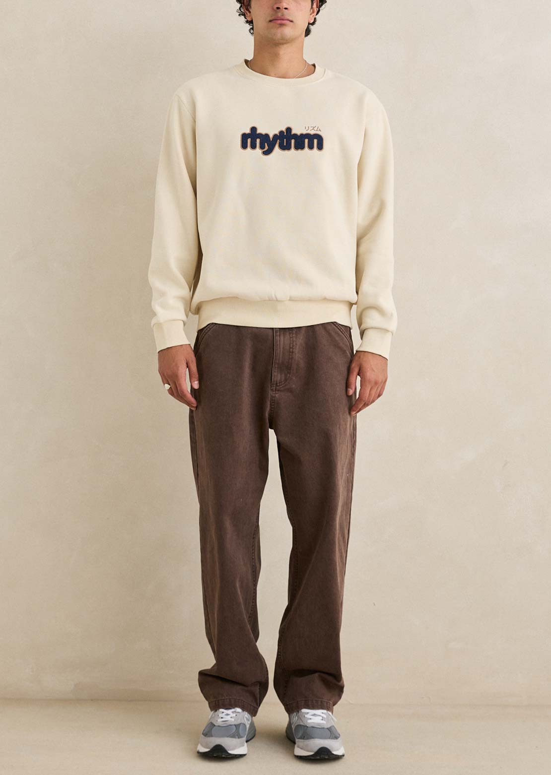 Rhythm Men's Applique Fleece Crew Long Sleeve Natural