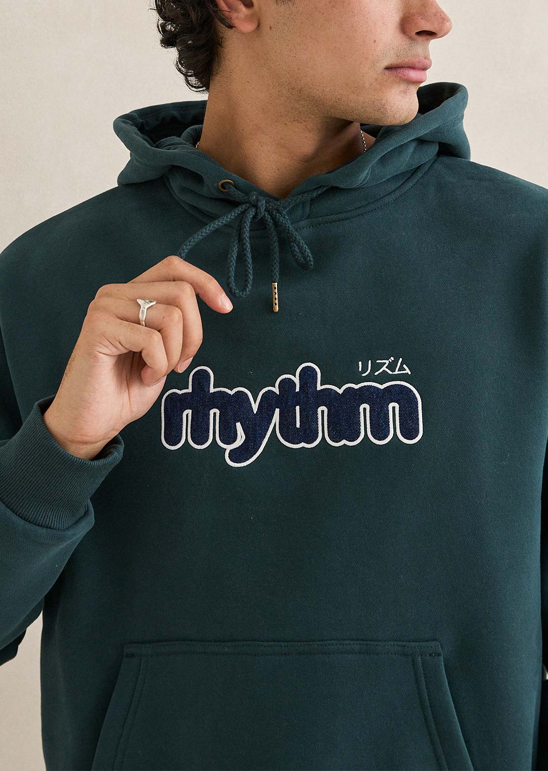 Rhythm Men's Applique Fleece Hood Dark Pine