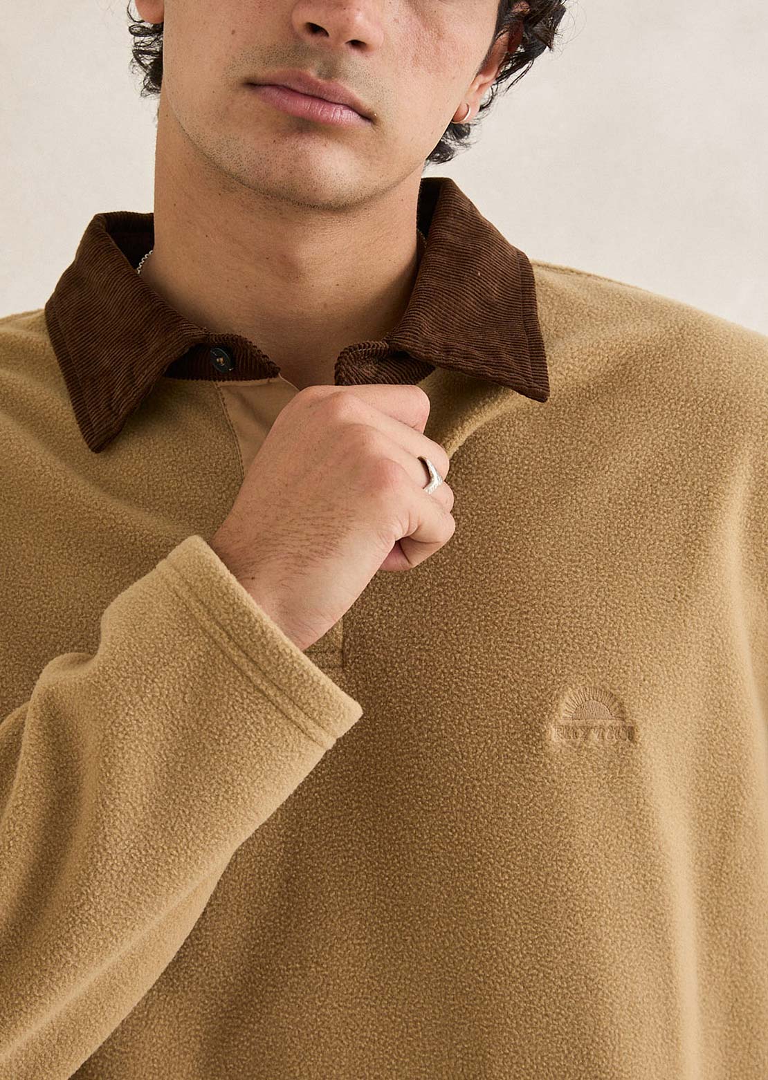Rhythm Men's Awake Polar Fleece Polo Tobacco