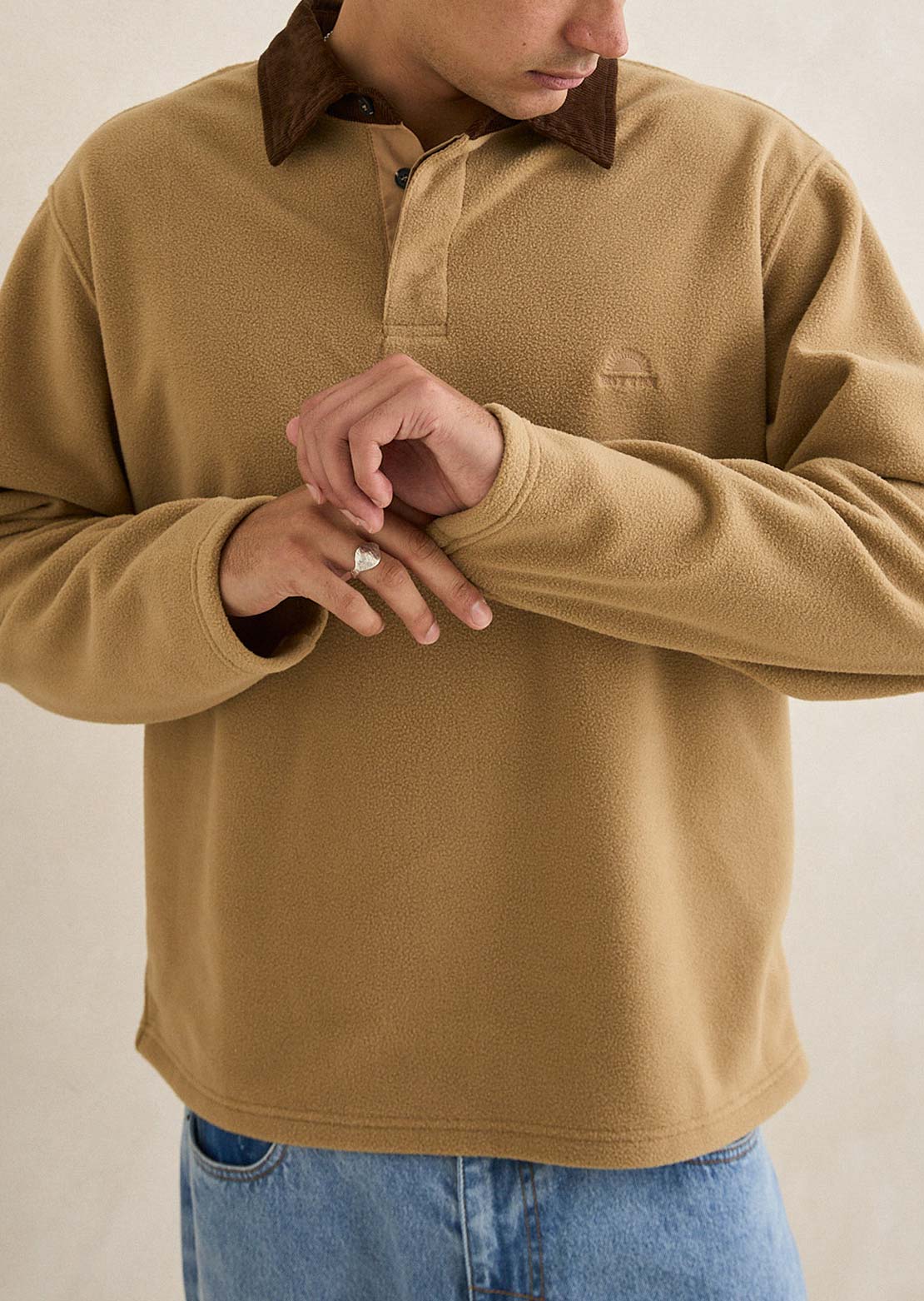 Rhythm Men's Awake Polar Fleece Polo Tobacco