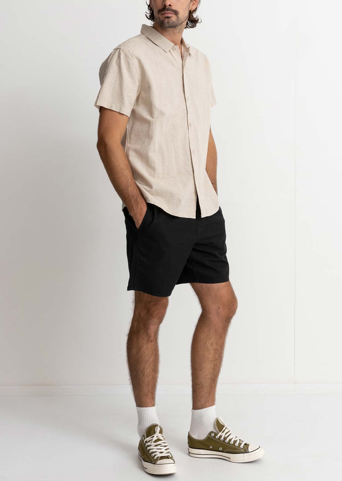 Rhythm Men's Classic Linen Button Up Shirt Sand