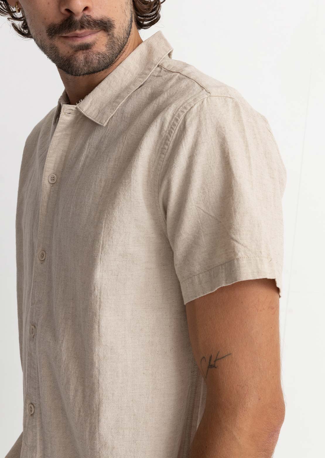Rhythm Men's Classic Linen Button Up Shirt Sand