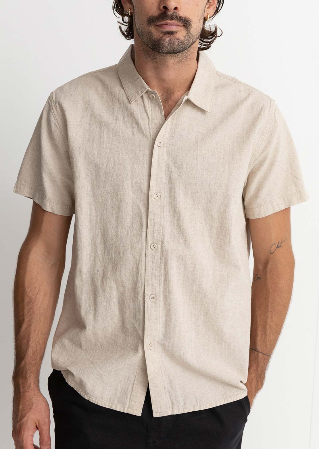 Rhythm Men's Classic Linen Button Up Shirt Sand