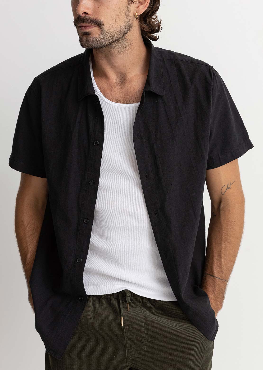 Rhythm Men's Classic Linen Button Up Shirt Vintage Black