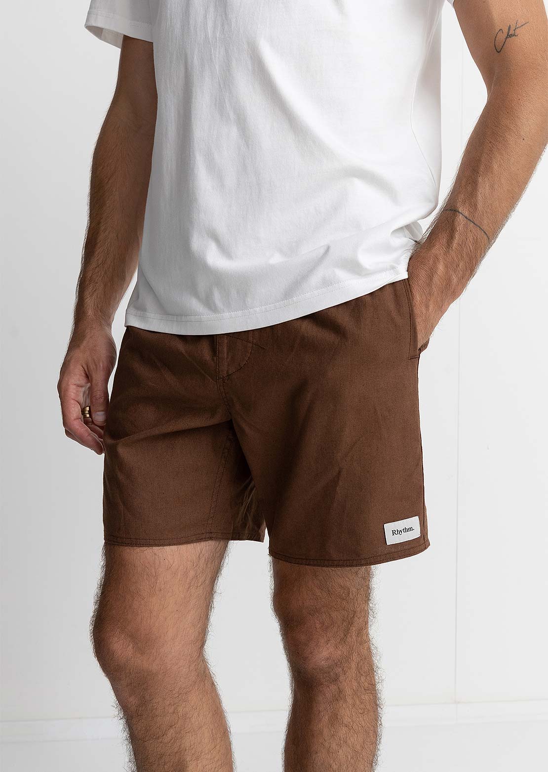 Rhythm Men's Classic Linen Jam Shorts Chocolate