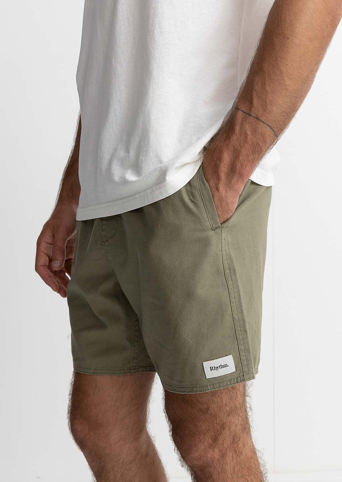 Rhythm Men's Classic Linen Jam Shorts Olive