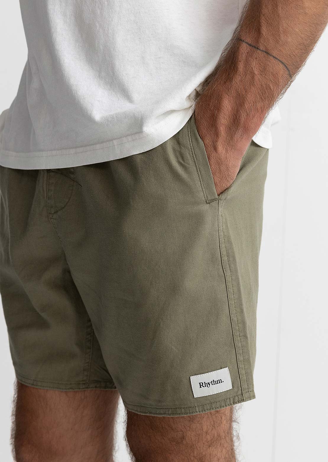Rhythm Men's Classic Linen Jam Shorts Olive
