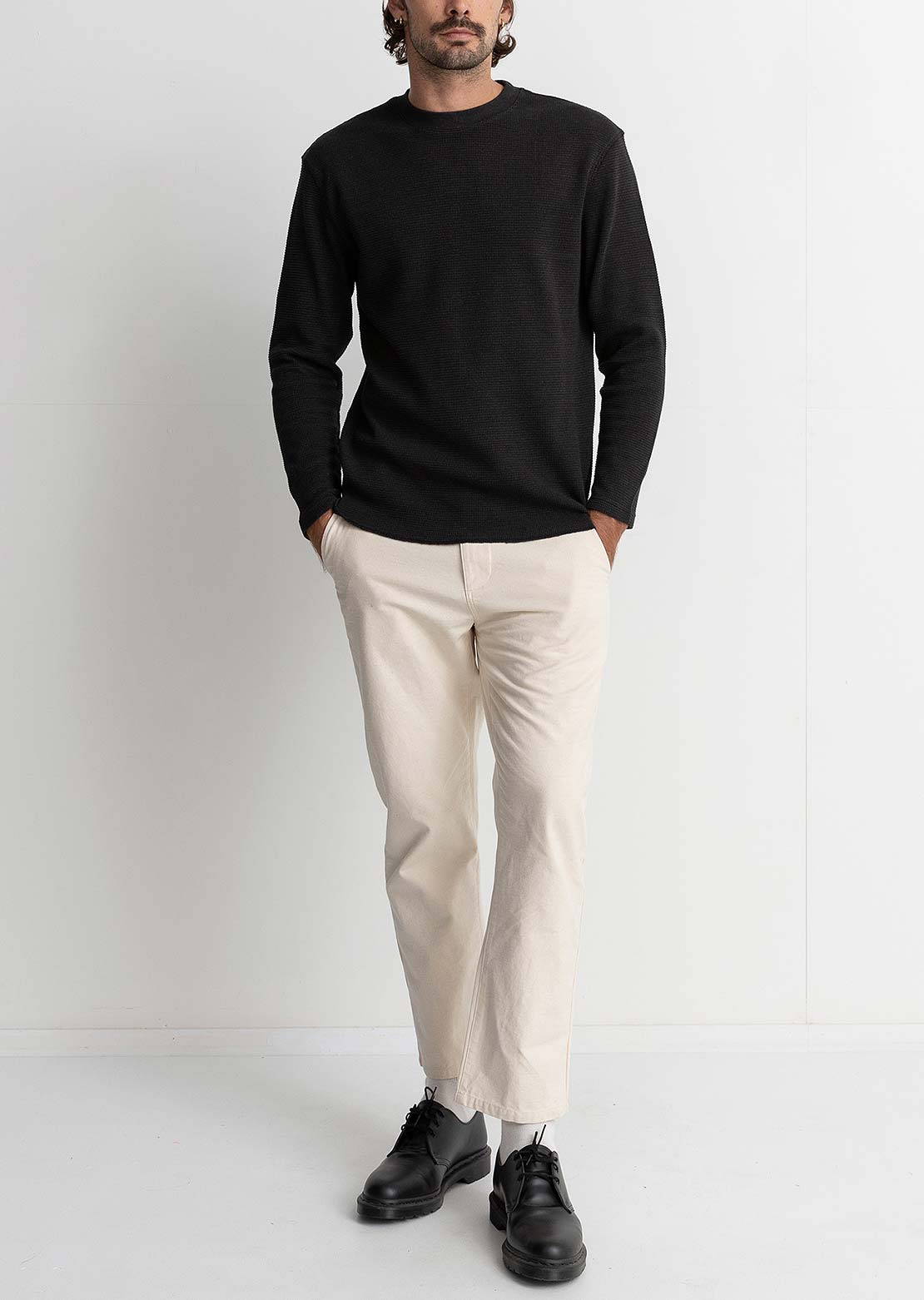 Rhythm Men's Classic Waffle Knit Sweater Vintage Black