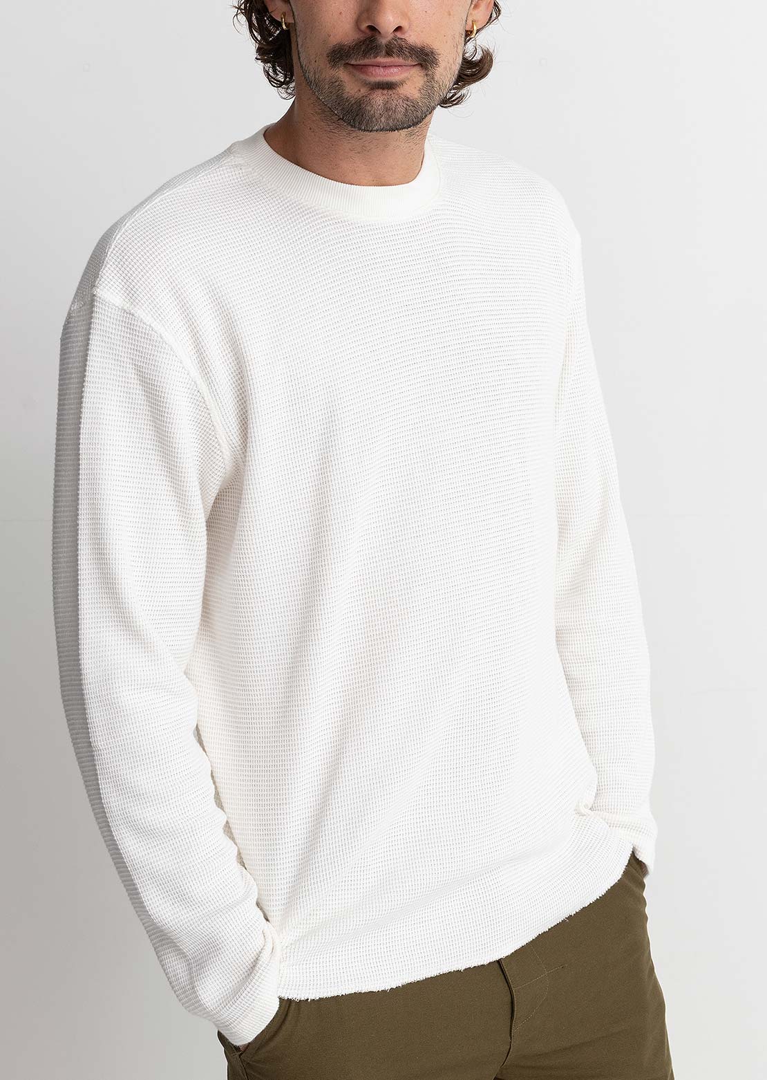 Rhythm Men's Classic Waffle Knit Sweater Vintage White