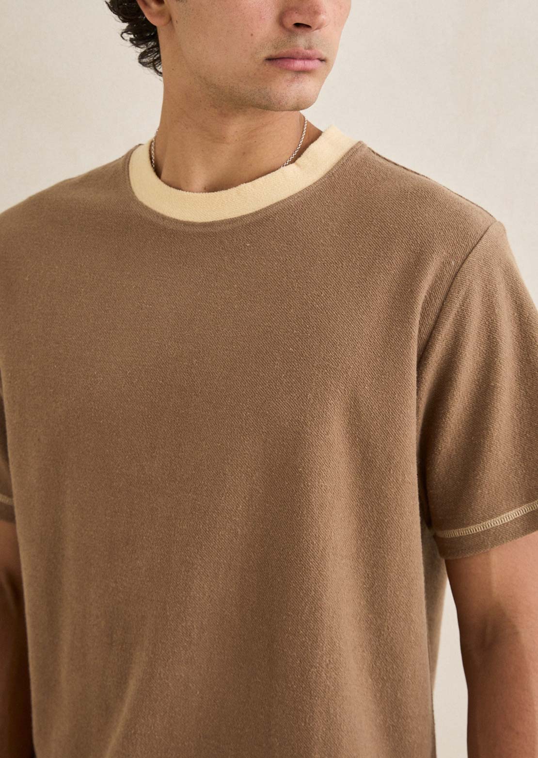 Rhythm Men's Contrast Vintage Terry T-Shirt Latte