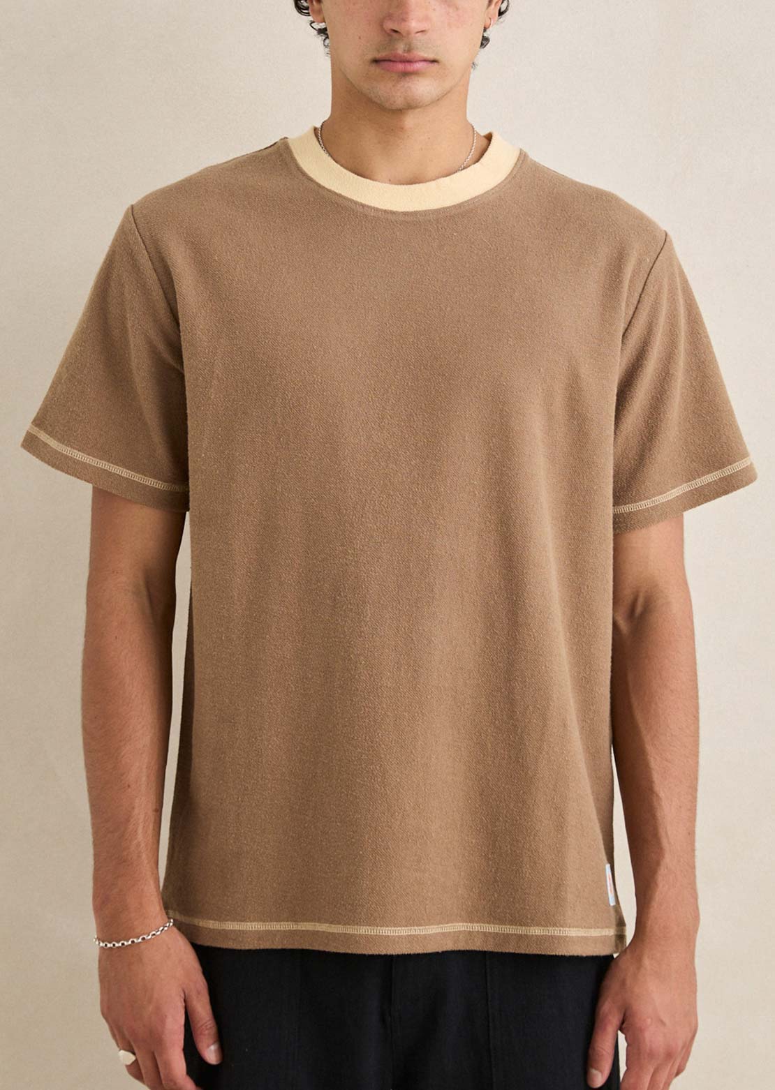Rhythm Men's Contrast Vintage Terry T-Shirt Latte