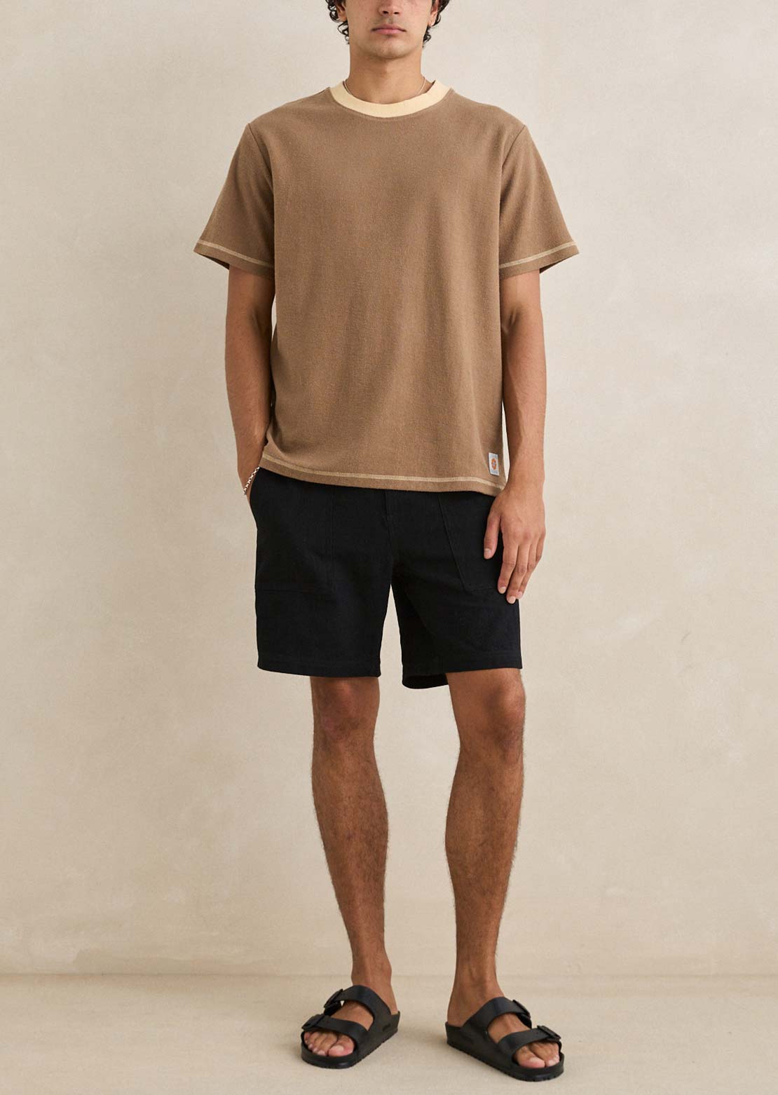 Rhythm Men's Contrast Vintage Terry T-Shirt Latte
