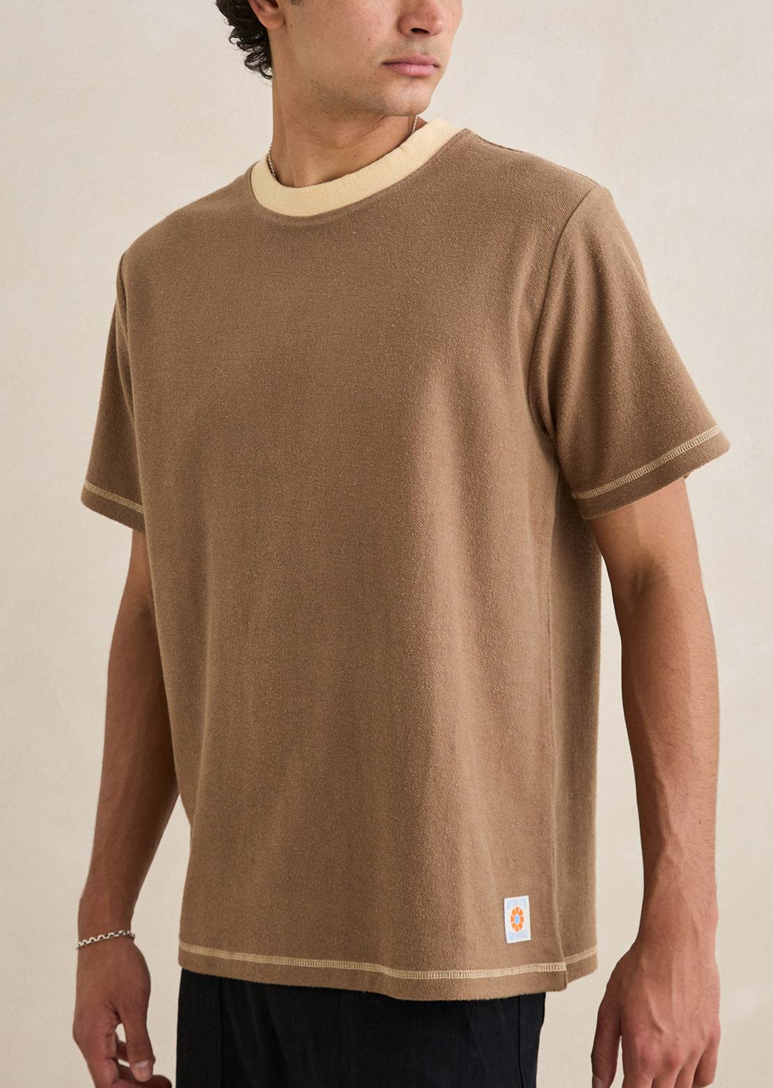 Rhythm Men's Contrast Vintage Terry T-Shirt Latte