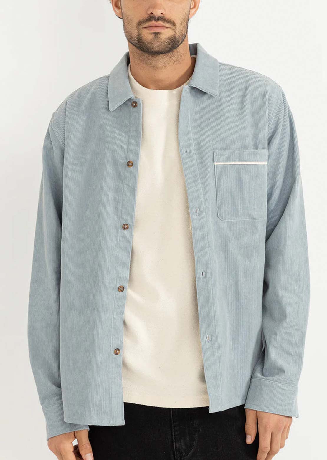 Rhythm Men's Corduroy Long Sleeve Button Up Shirt Mist