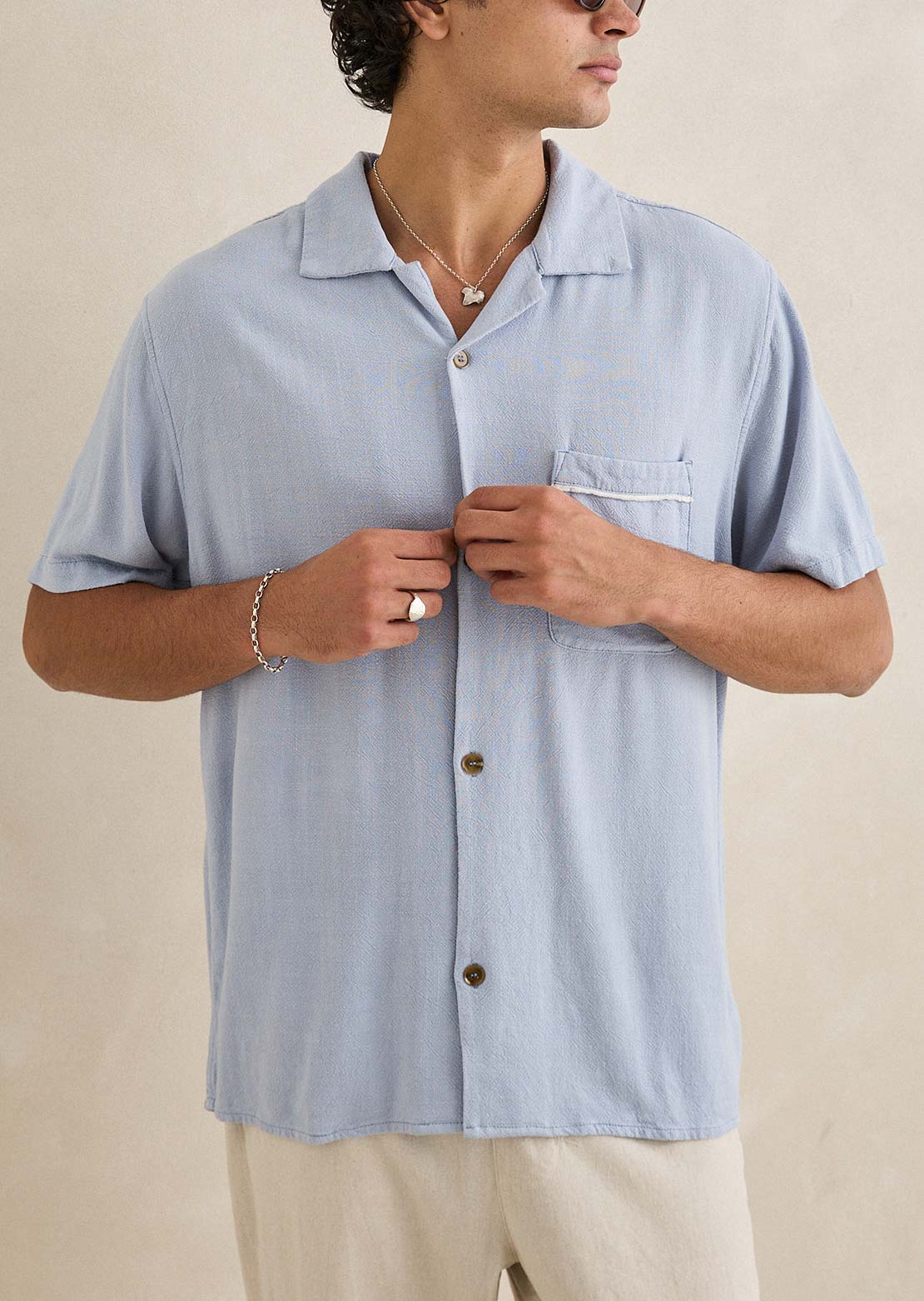 Rhythm Men's Daytona Button Up Shirt Sky