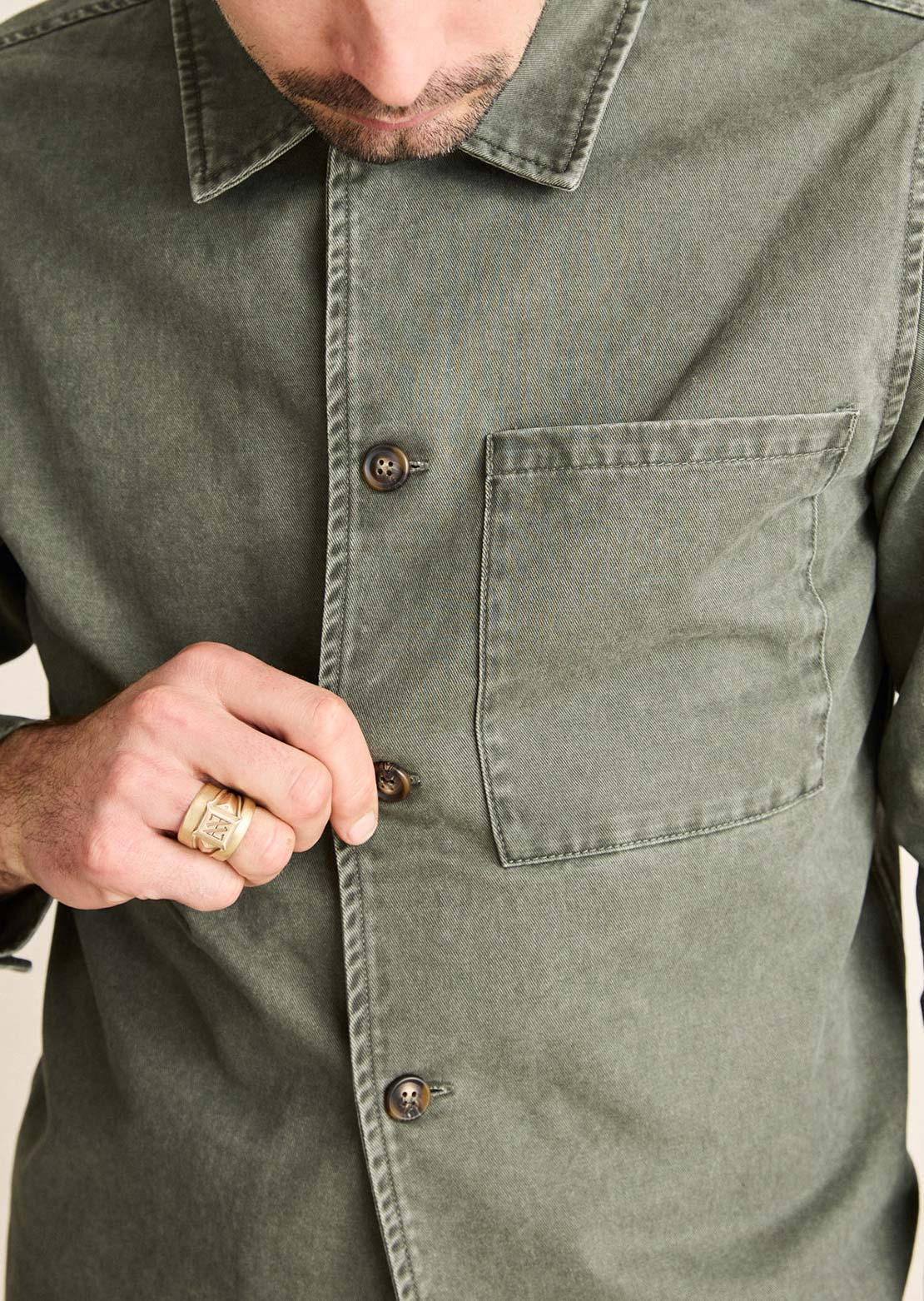 Rhythm Men's Field Guide Long Sleeve Button Up Shirt Stone