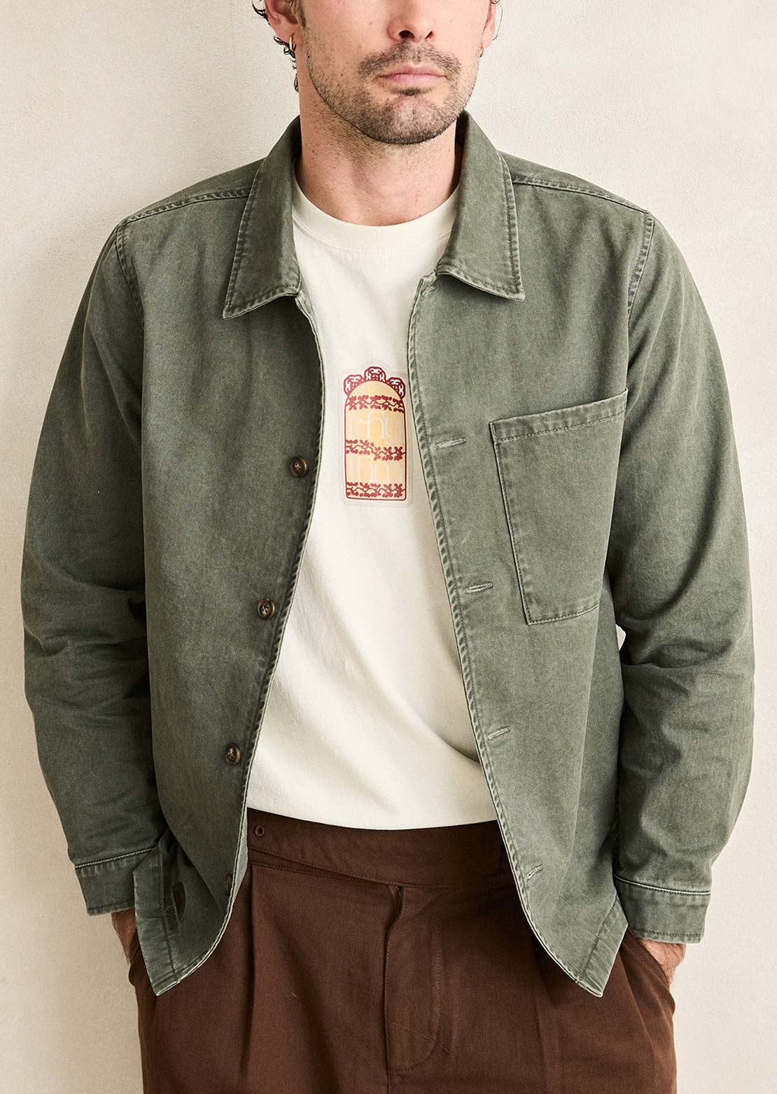 Rhythm Men's Field Guide Long Sleeve Button Up Shirt Stone