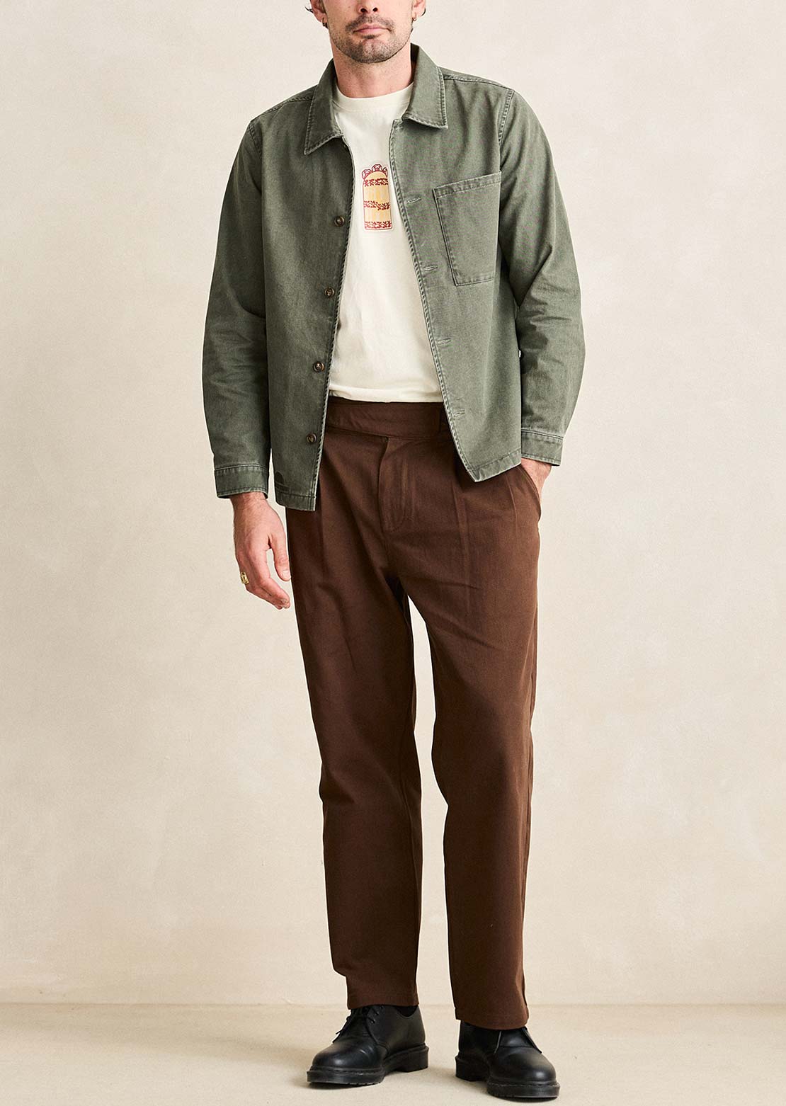 Rhythm Men's Field Guide Long Sleeve Button Up Shirt Stone