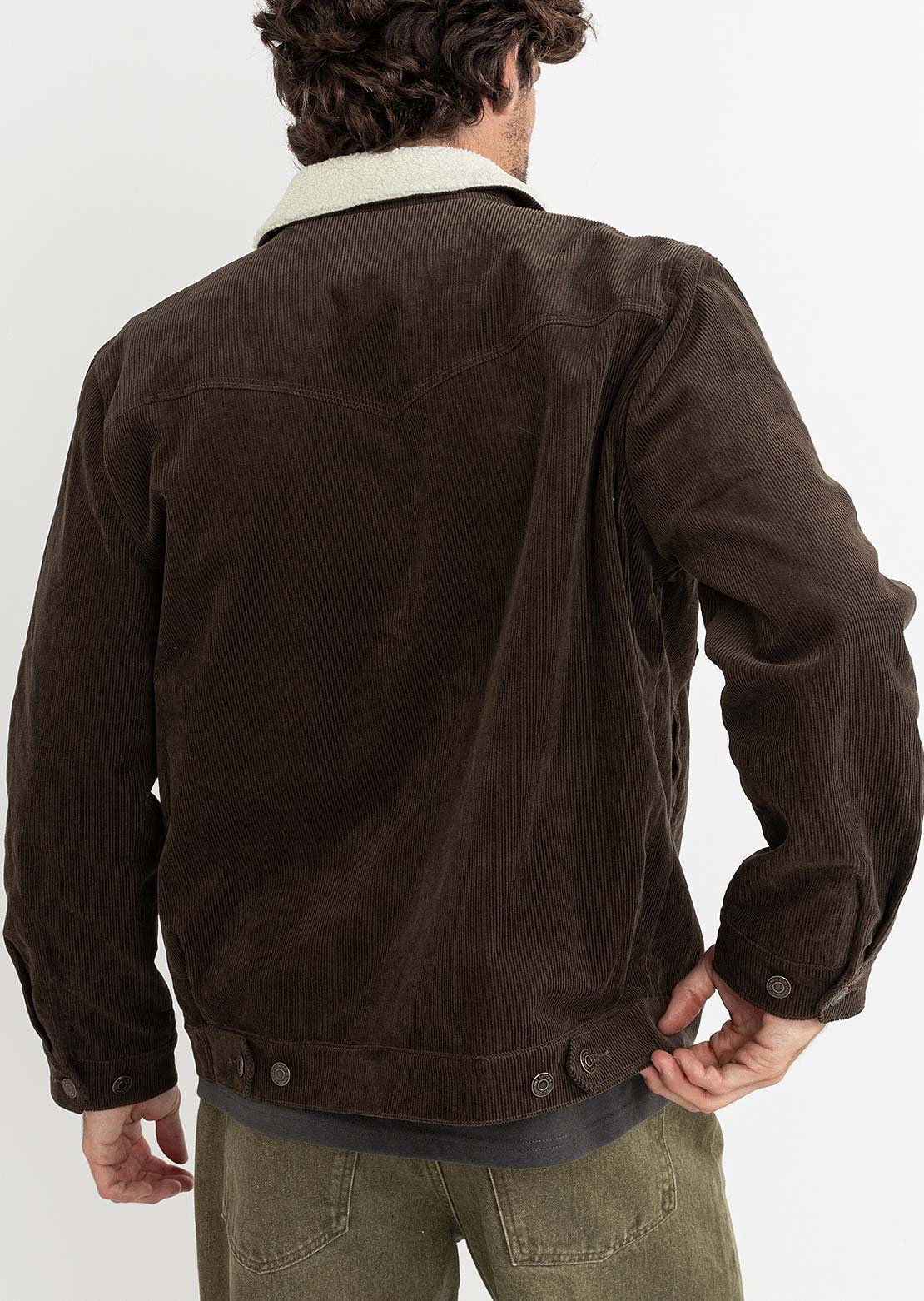 Rhythm Men's Flannel Lined Cord Trucker Jacket Chocolate
