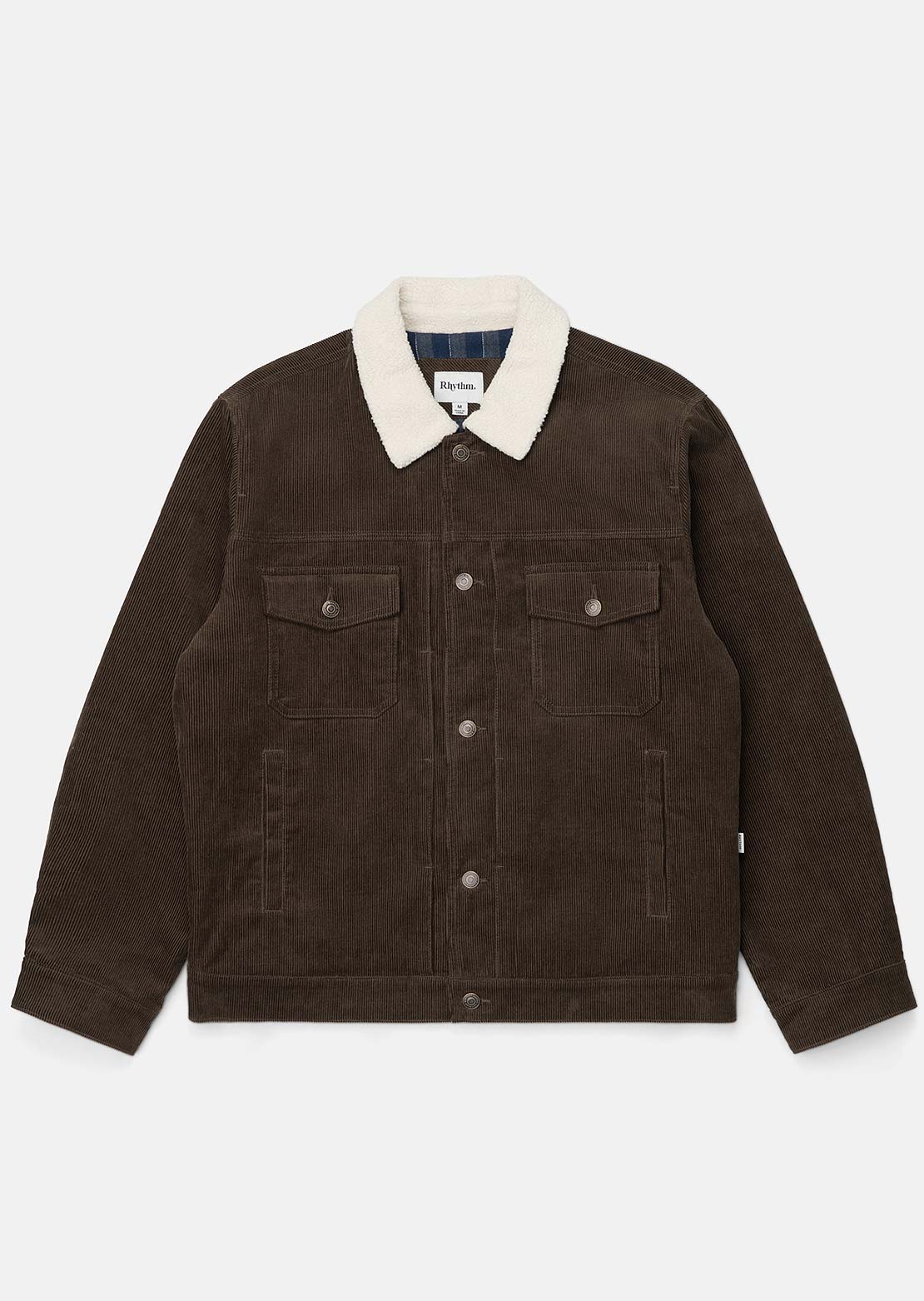 Rhythm Men's Flannel Lined Cord Trucker Jacket Chocolate
