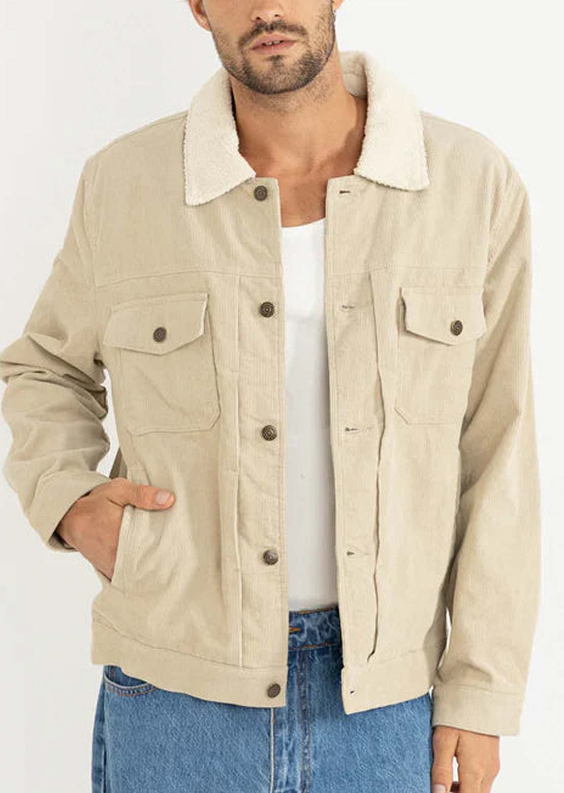 Rhythm Men's Flannel Lined Cord Trucker Jacket Oak