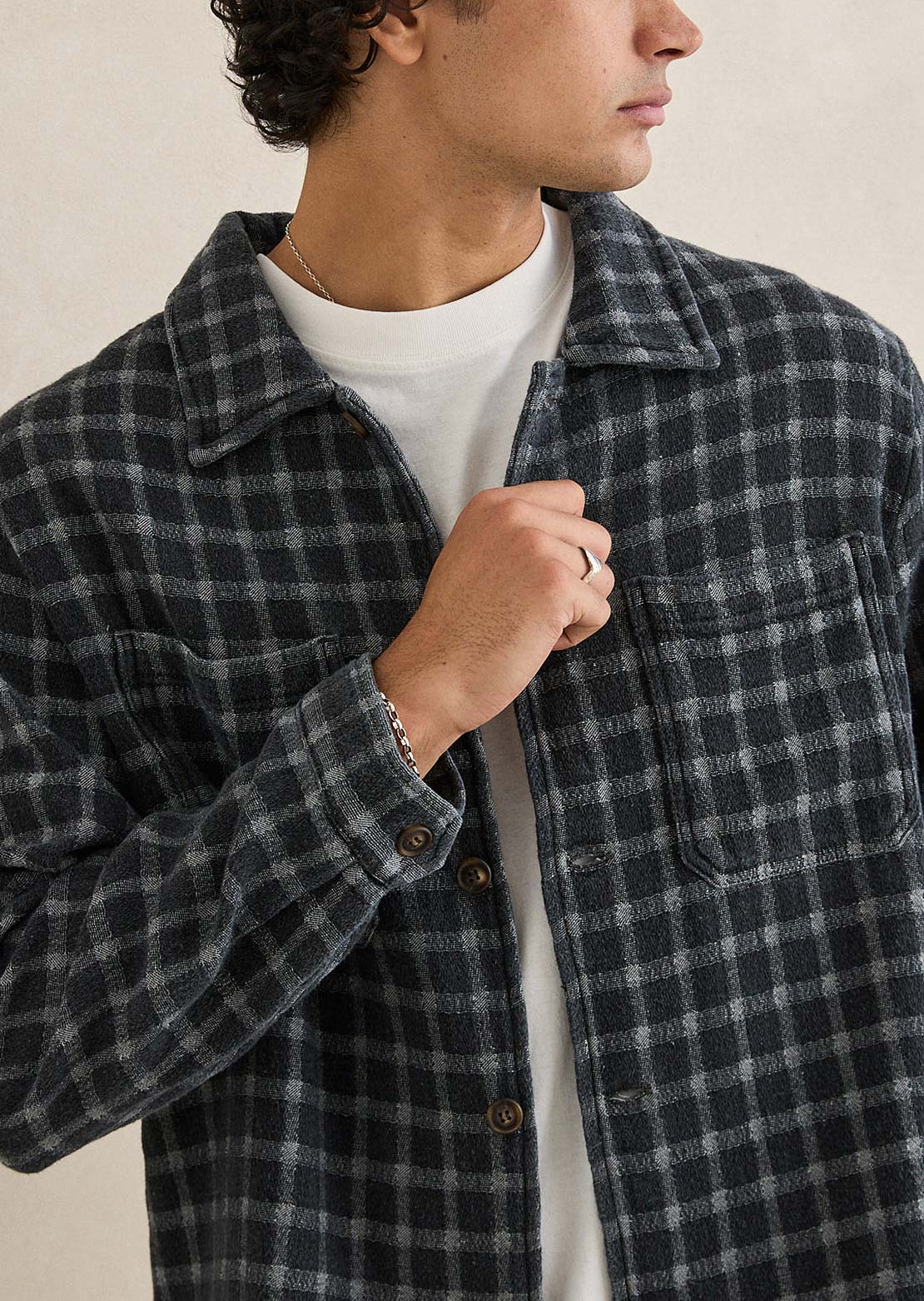 Rhythm Men's Jacquard Check Button Up Shirt Charcoal