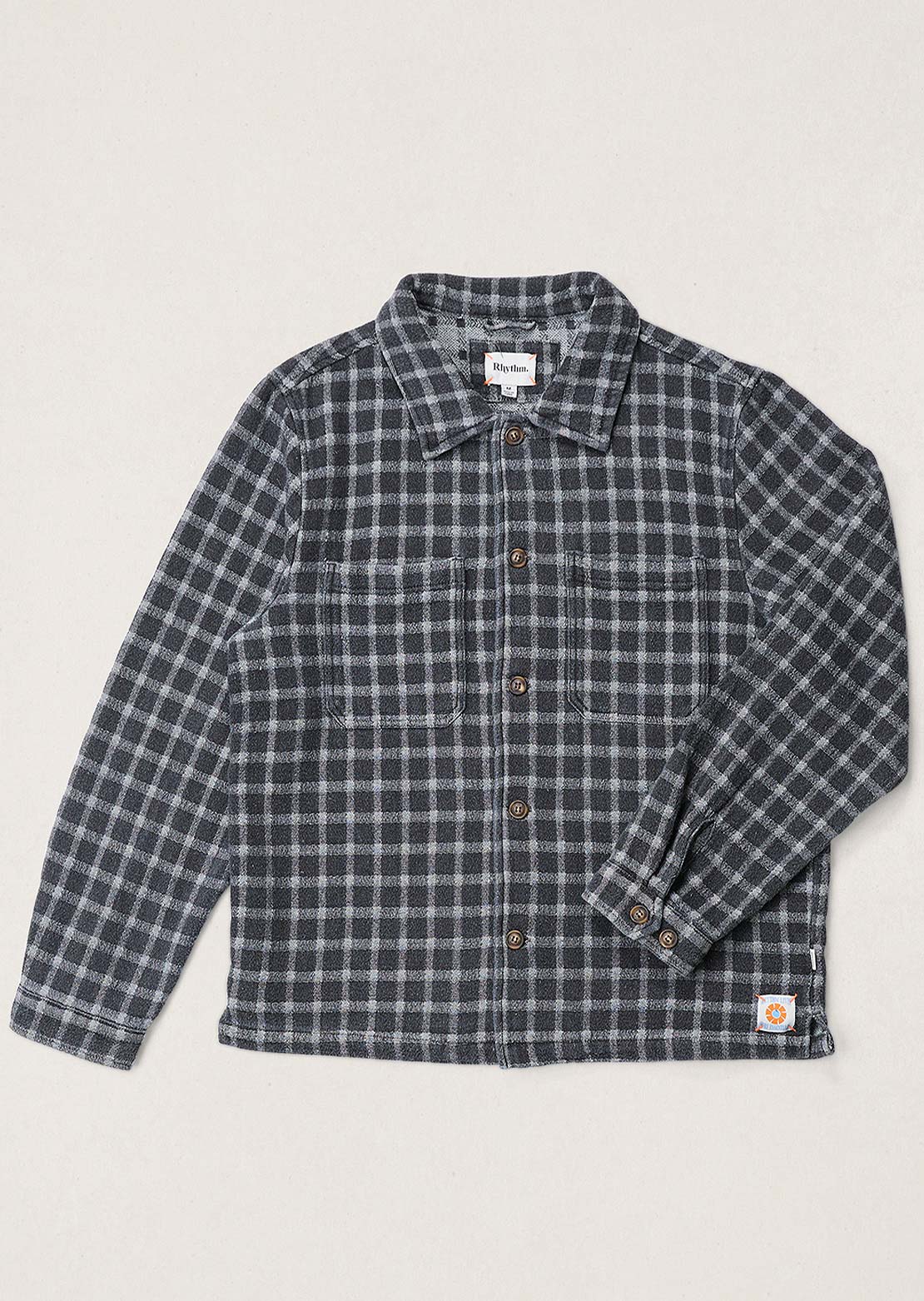 Rhythm Men's Jacquard Check Button Up Shirt Charcoal