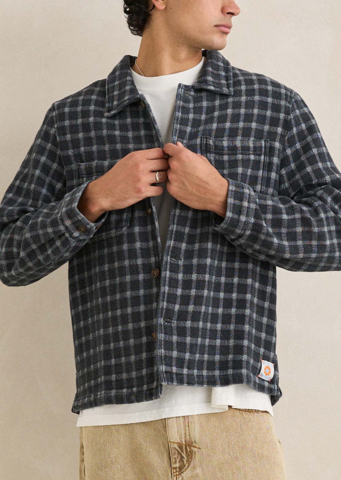 Rhythm Men's Jacquard Check Button Up Shirt Charcoal