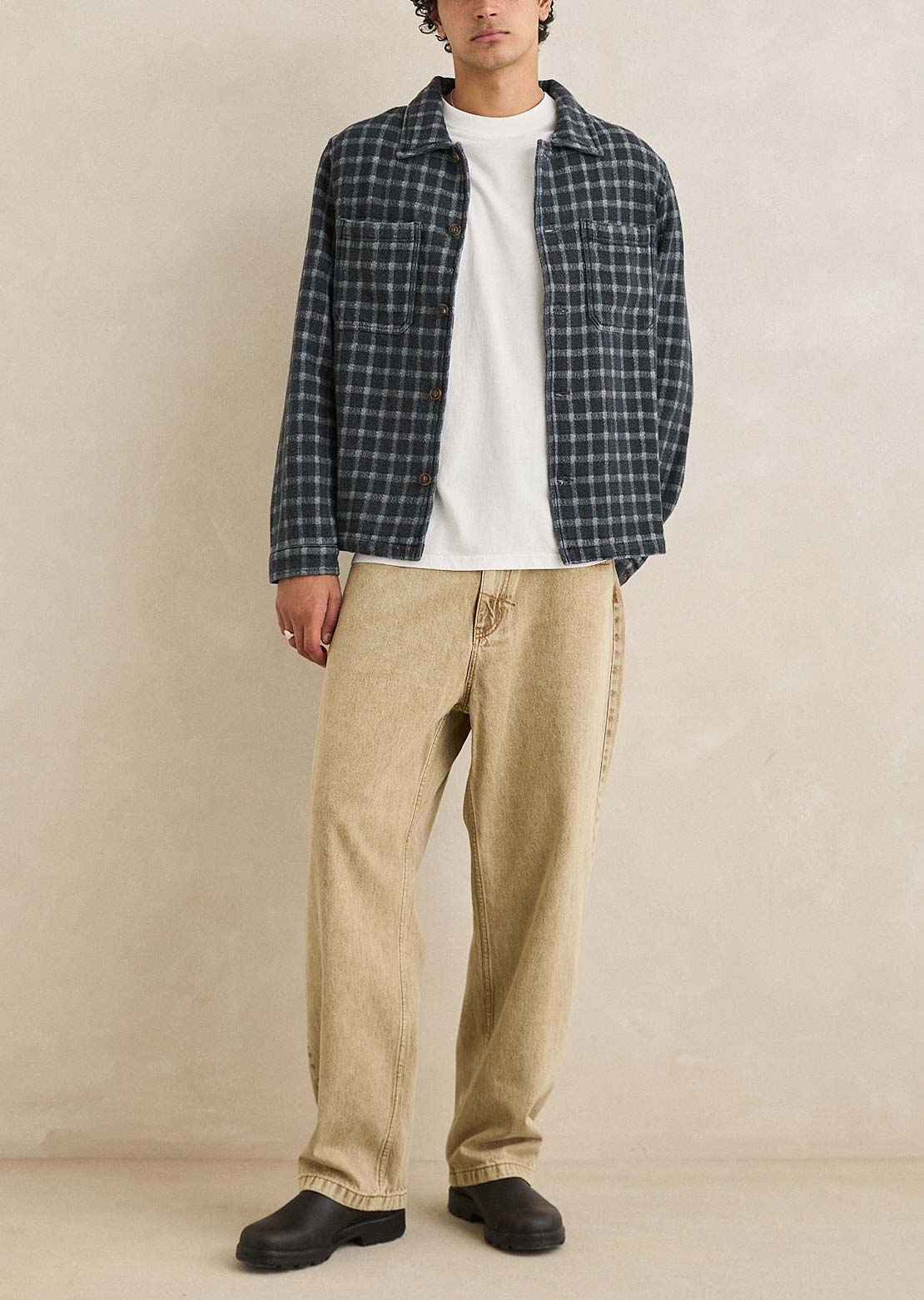 Rhythm Men's Jacquard Check Button Up Shirt Charcoal