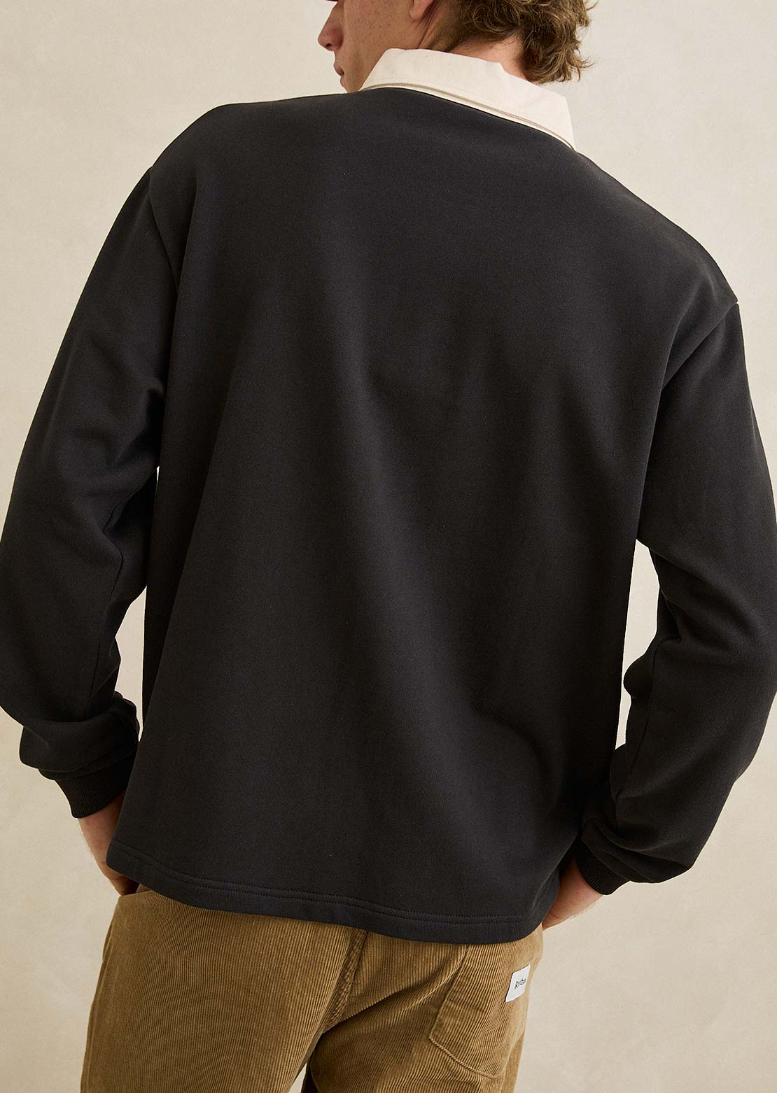 Rhythm Men's Koa Vintage Rugby Long Sleeve Polo Black