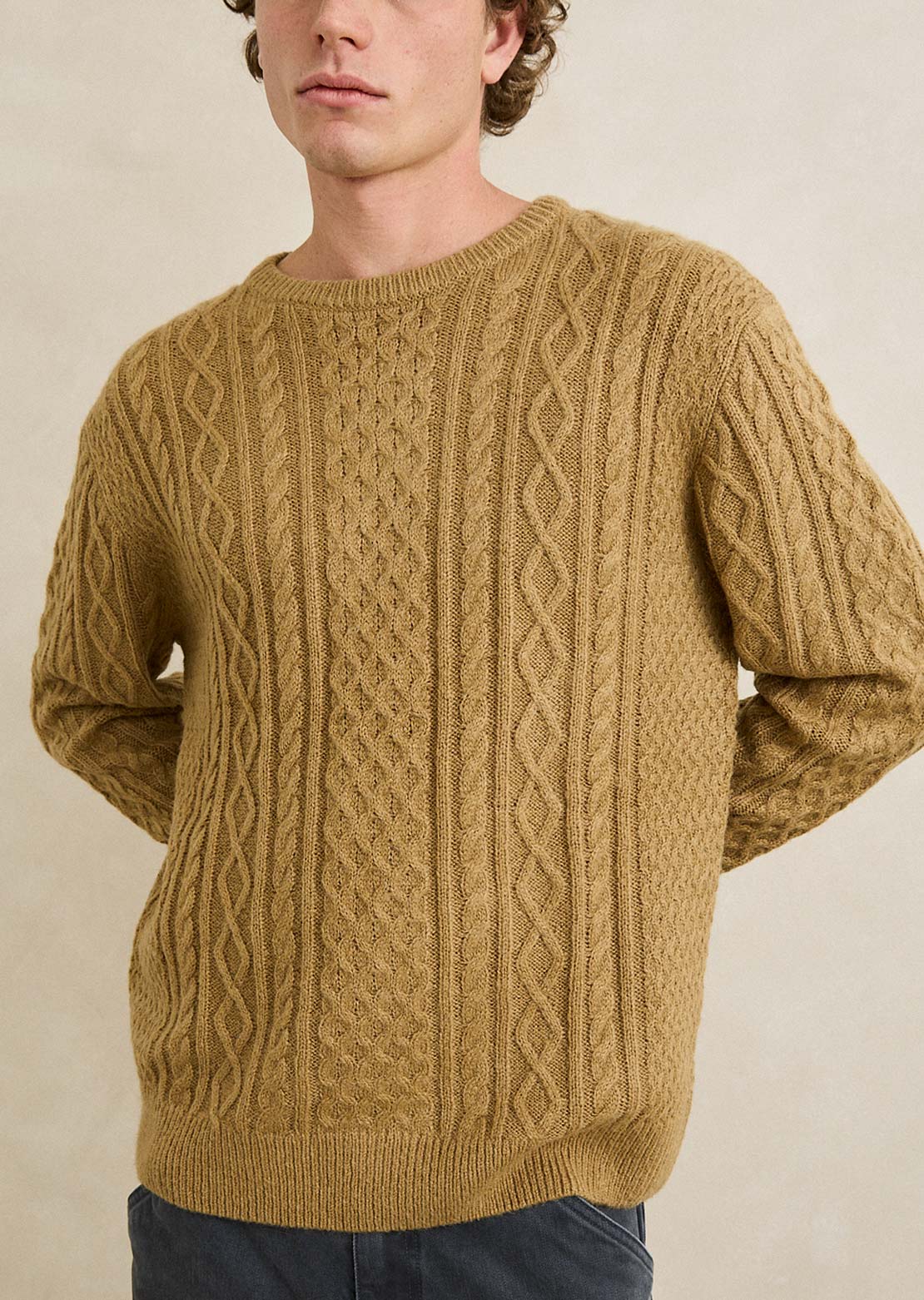 Rhythm Men's Mohair Fishermans Knit Sweater Sand
