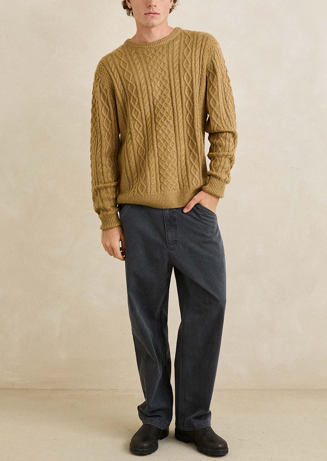 Rhythm Men's Mohair Fishermans Knit Sweater Sand