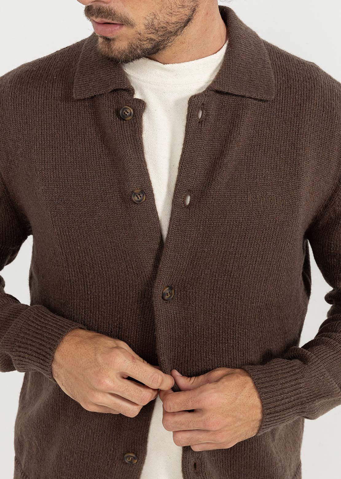 Rhythm Men's Mohair Knit Button Up Shirt Chocolate