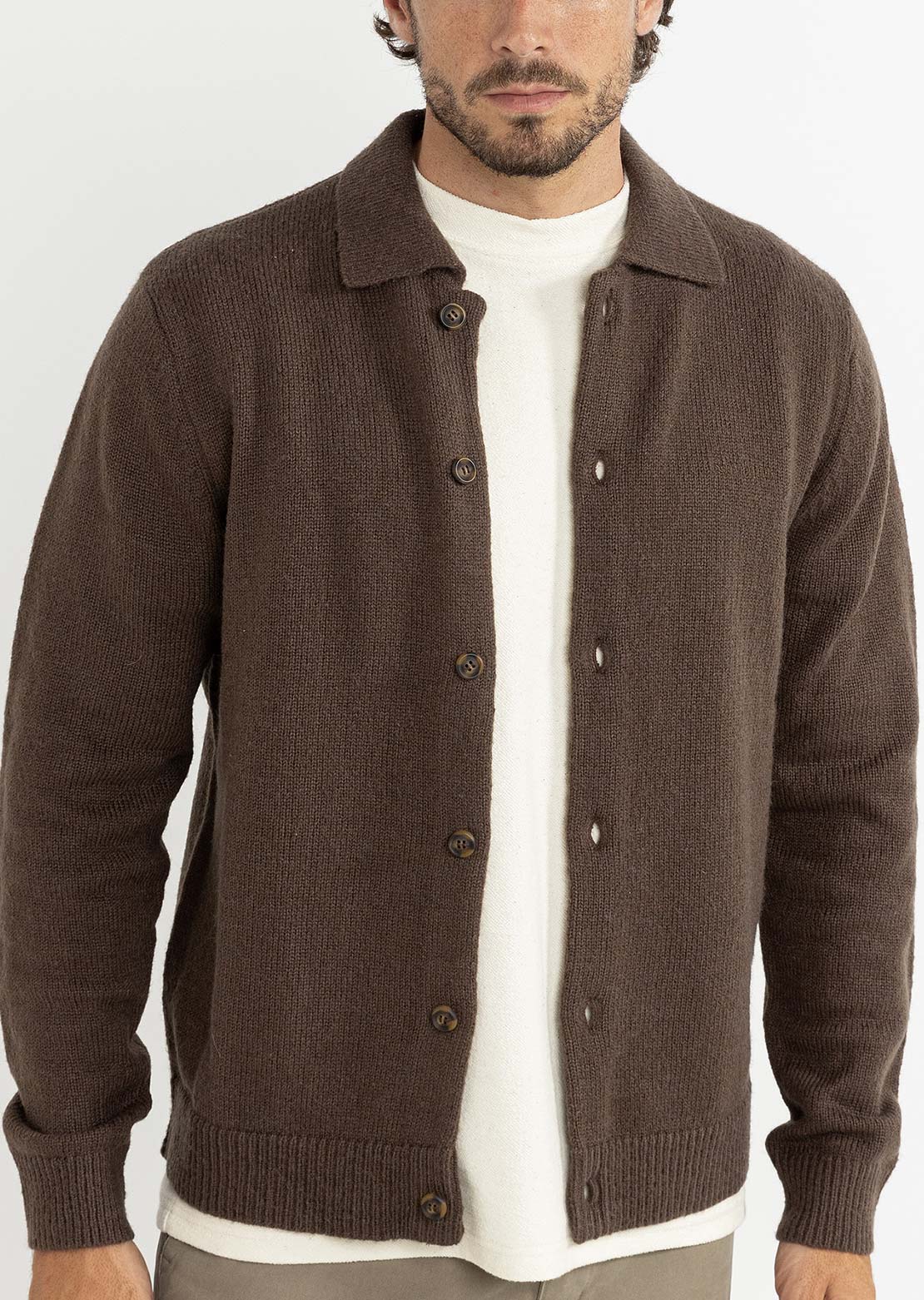 Rhythm Men's Mohair Knit Button Up Shirt Chocolate