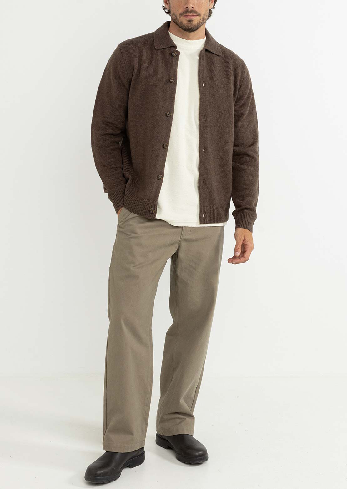 Rhythm Men's Mohair Knit Button Up Shirt Chocolate