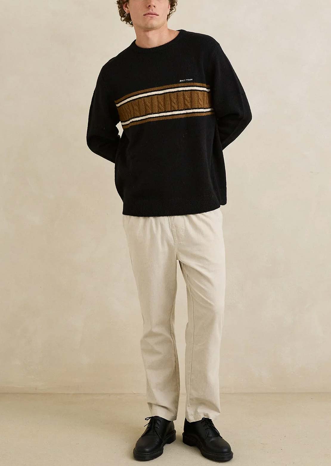 Rhythm Men's Mohair Stripe Knit Sweater Black