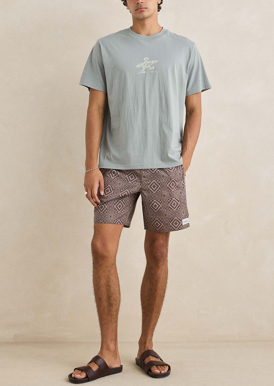 Rhythm Men's Mosaic Heritage Beach Shorts Latte