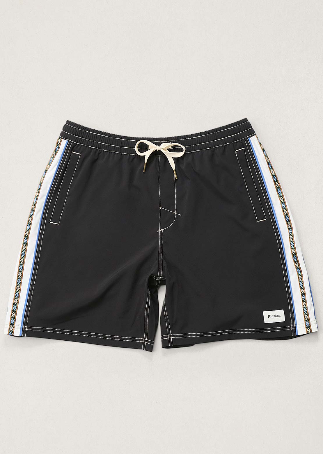 Rhythm Men's Panel Stripe Beach Shorts Black