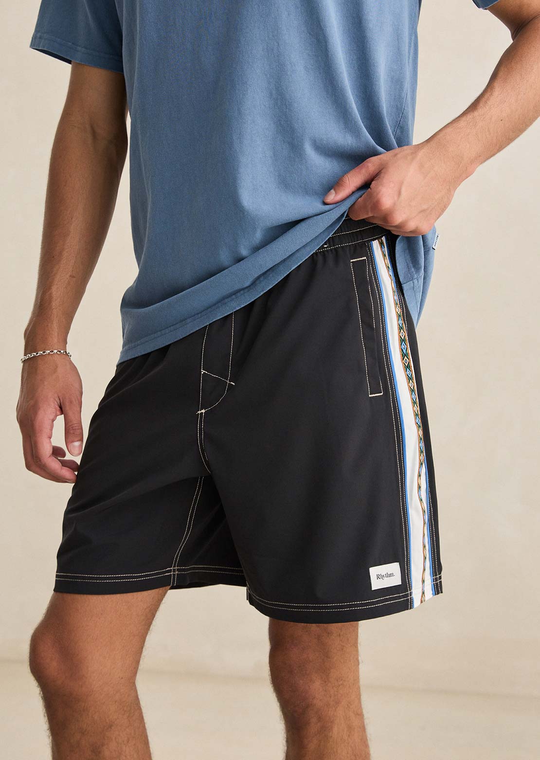 Rhythm Men's Panel Stripe Beach Shorts Black