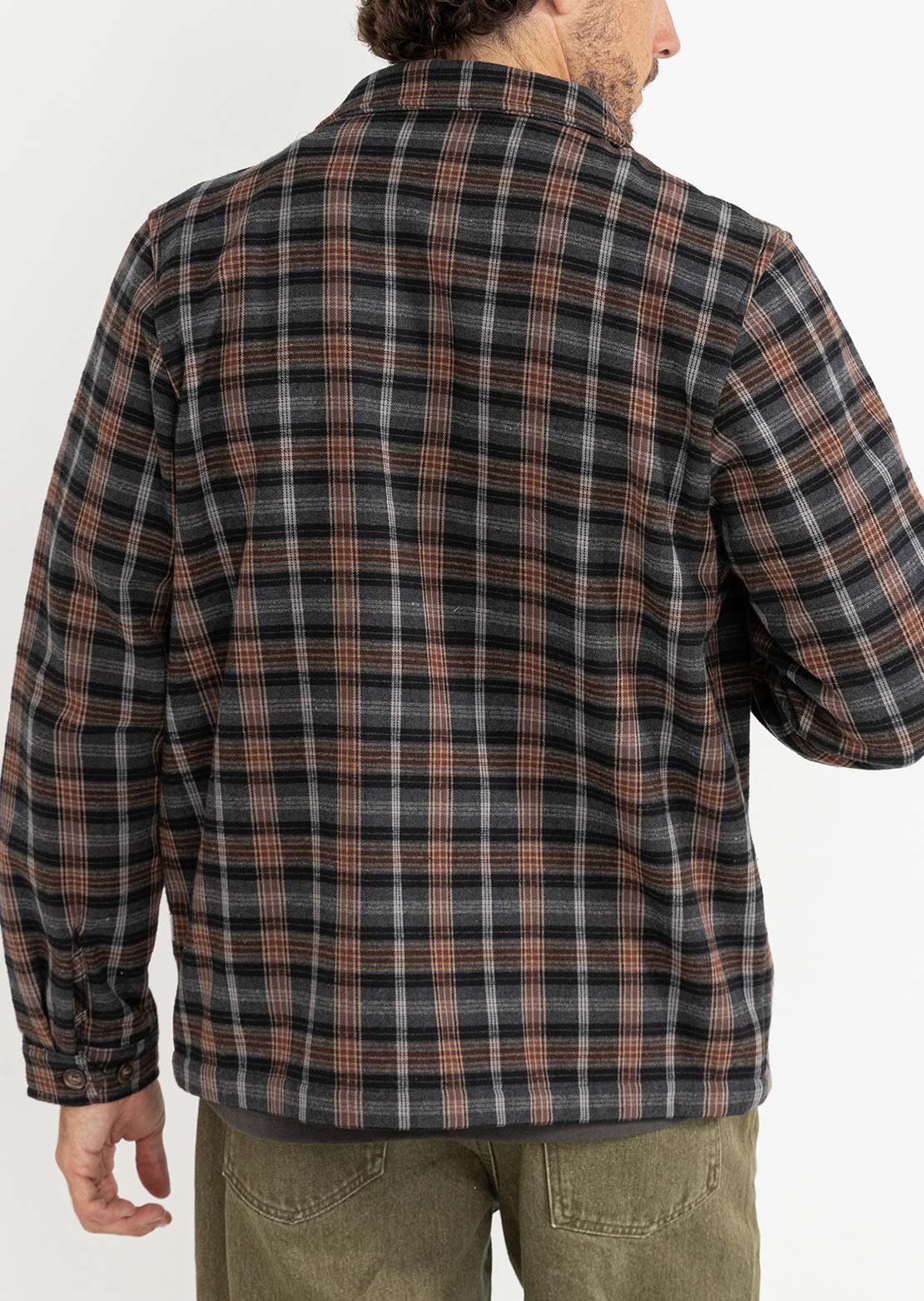 Rhythm Men's Polar Bond Long Sleeve Flannel Button Up Shirt Charcoal