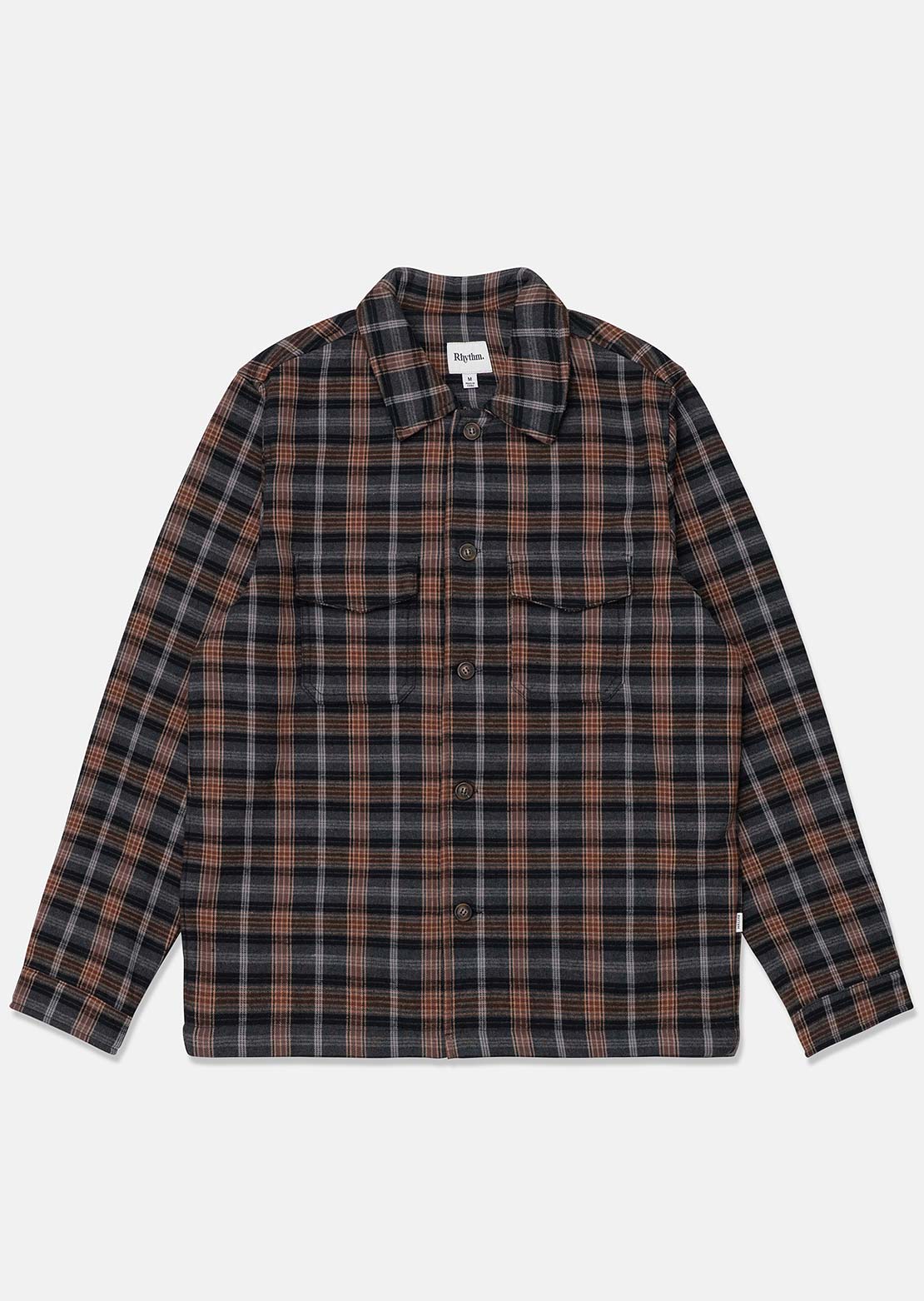 Rhythm Men's Polar Bond Long Sleeve Flannel Button Up Shirt Charcoal