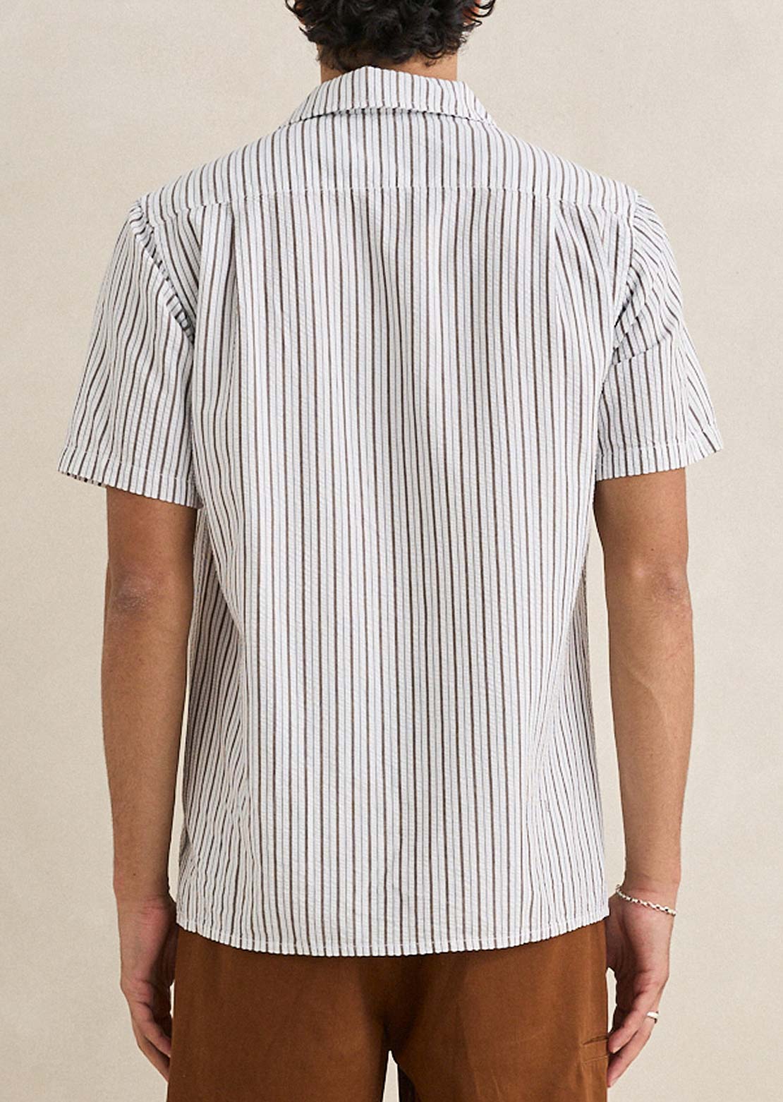 Rhythm Men's Seersucker Stripe Button Up Shirt Cedar