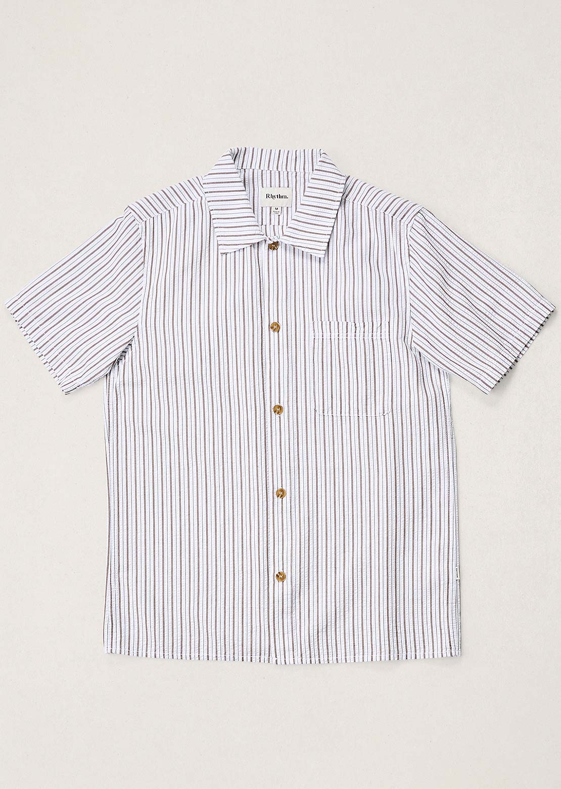 Rhythm Men's Seersucker Stripe Button Up Shirt Cedar
