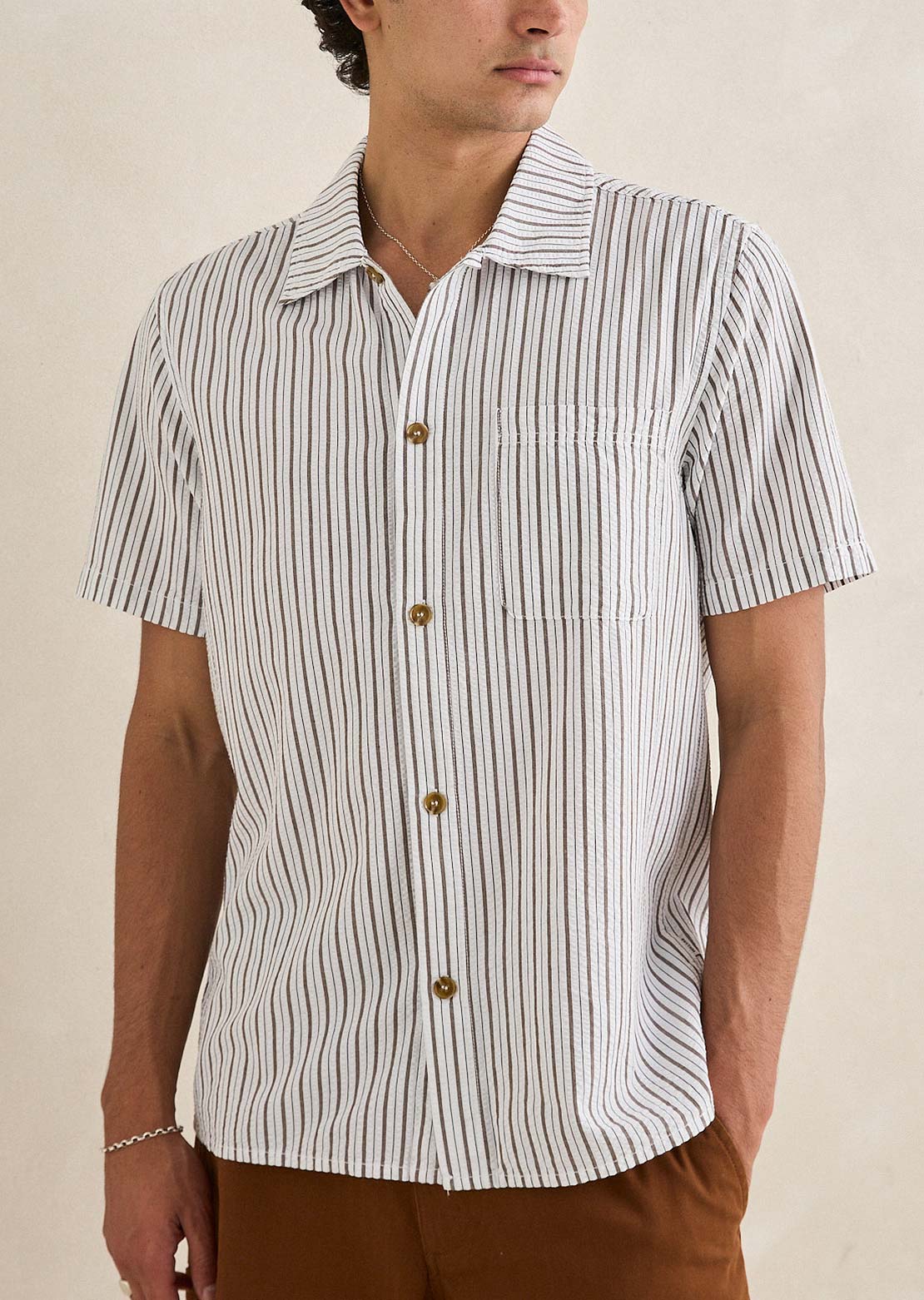 Rhythm Men's Seersucker Stripe Button Up Shirt Cedar