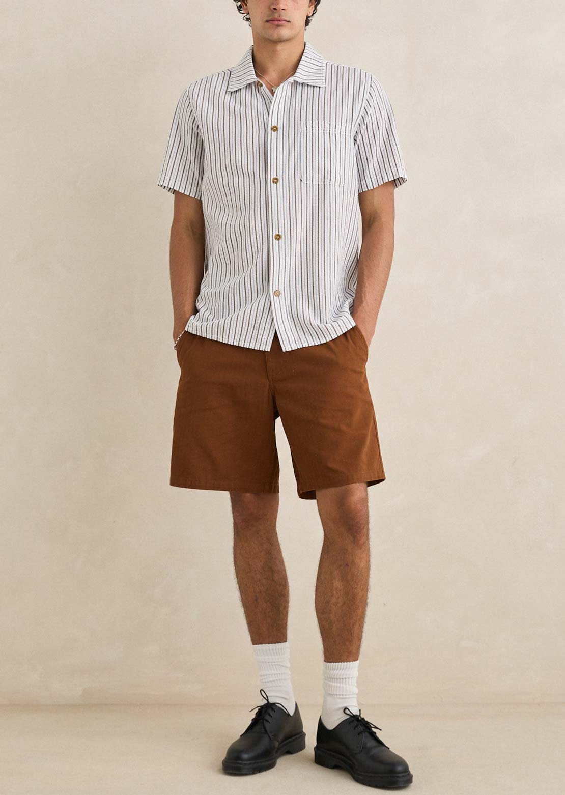 Rhythm Men's Seersucker Stripe Button Up Shirt Cedar