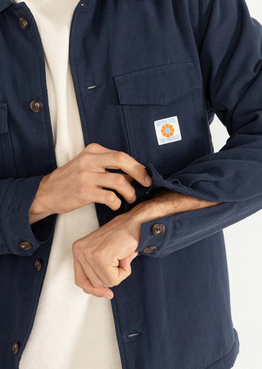 Rhythm Men's Sherpa Lined Work Button Up Shirt Navy