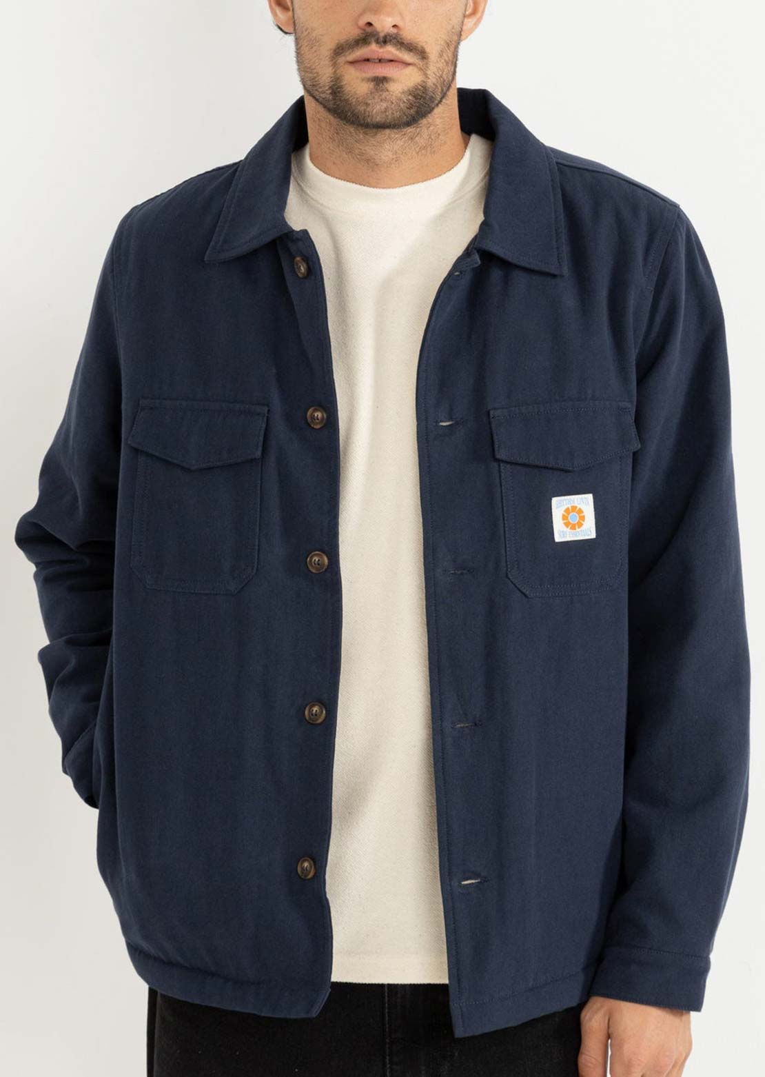 Rhythm Men's Sherpa Lined Work Button Up Shirt Navy